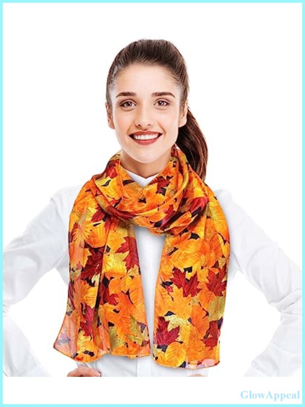 Autumn Leaves Silky Feel Fashion Scarf Lightweight Polyester